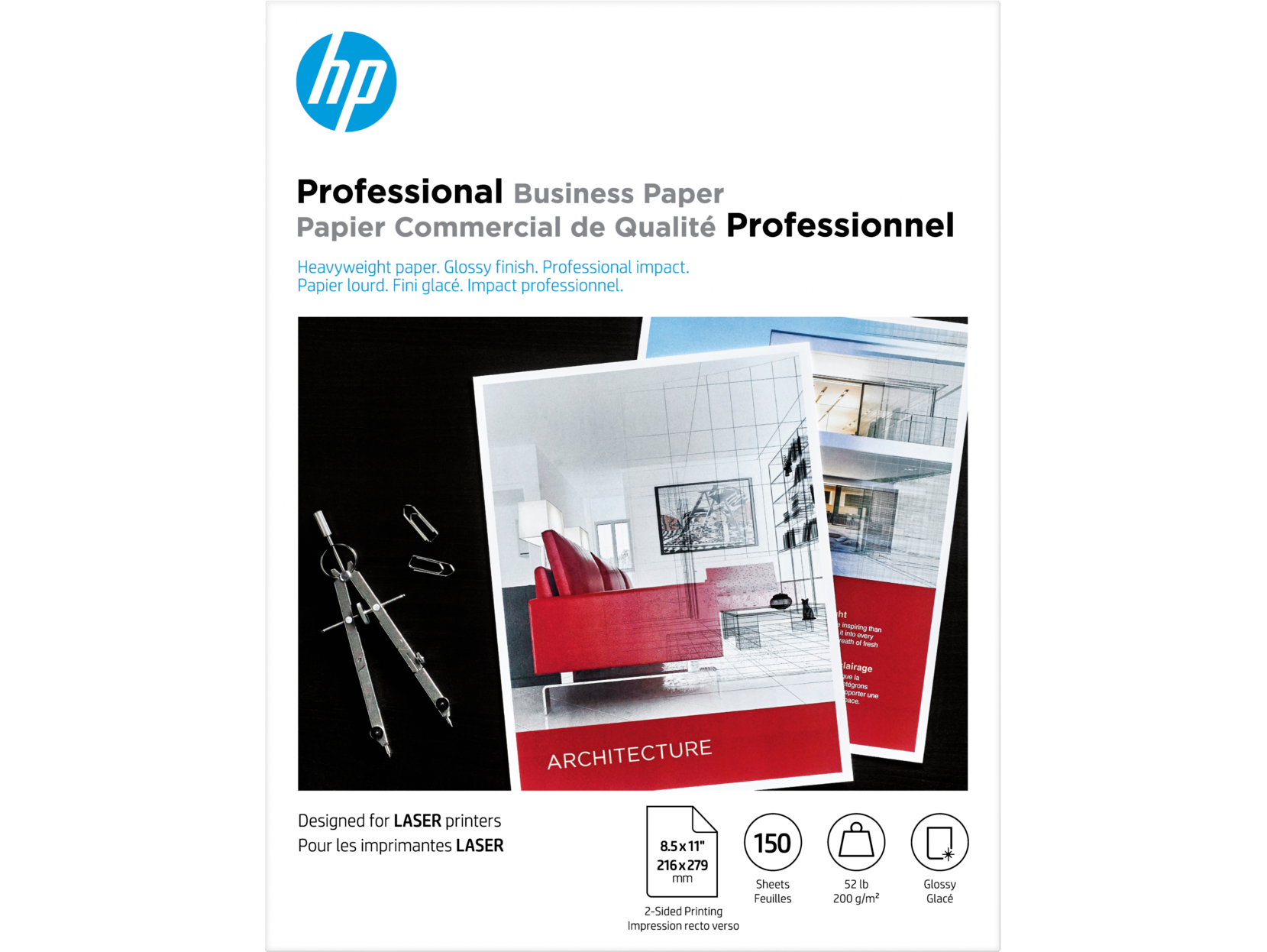 HP Brochure Laser Glossy Paper 8.5 X 11 150 She 200g (4WN10A) - Cartouches Certifiees