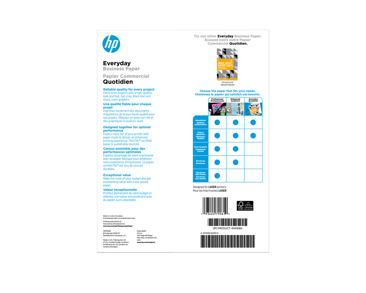 HP BROCHURE LASER GLOSSY PAPER 8.5 X 11 150 SHEETS 12 (4WN08A) - Cartouches Certifiees