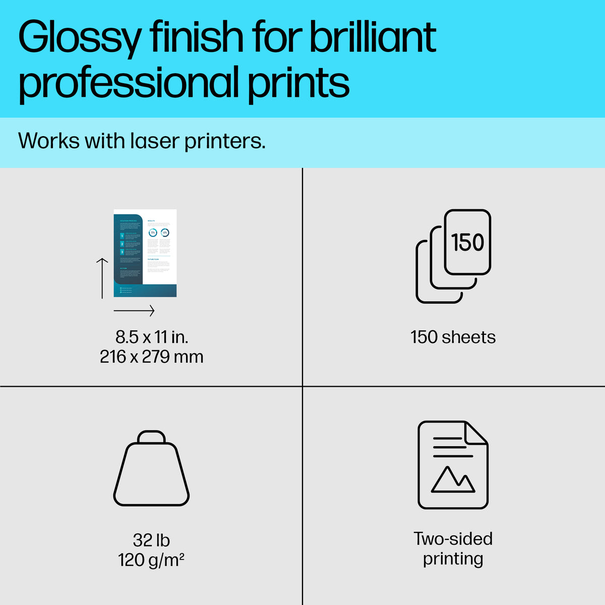 HP BROCHURE LASER GLOSSY PAPER 8.5 X 11 150 SHEETS 12 (4WN08A) - Cartouches Certifiees