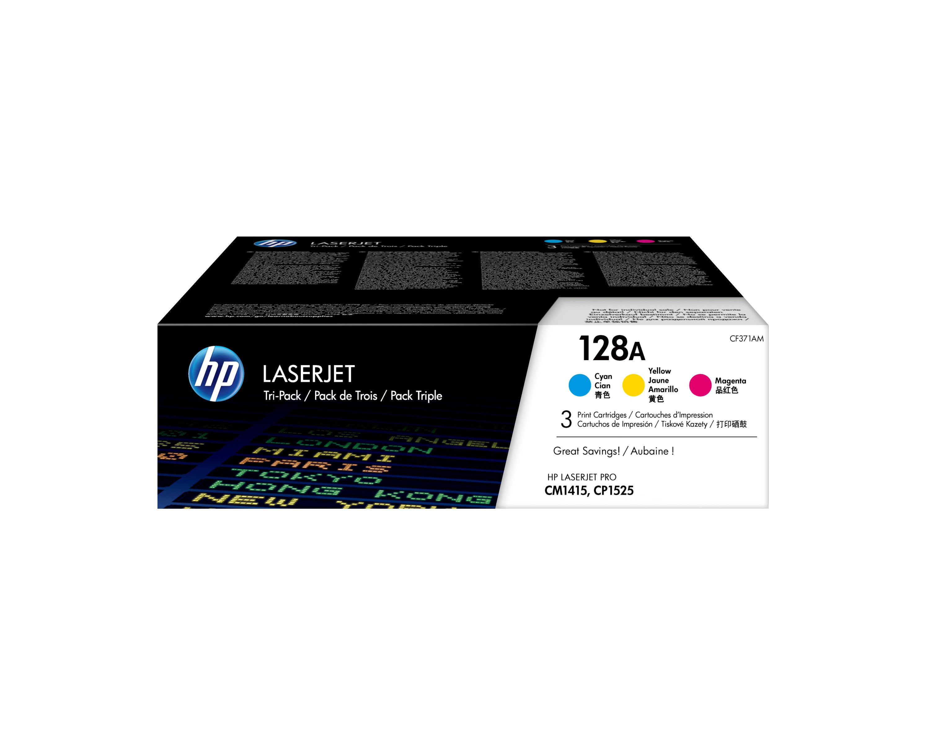 HP CF371AM (128A) 3 Pack Color Original Toner Cartridge - Cartouches Certifiees