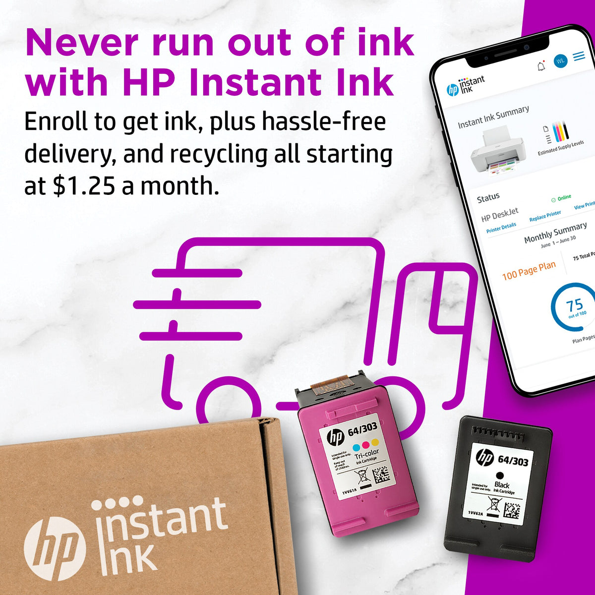 HP DeskJet 2752e All-in-One Printer (26K68A#1HA) - Cartouches Certifiees