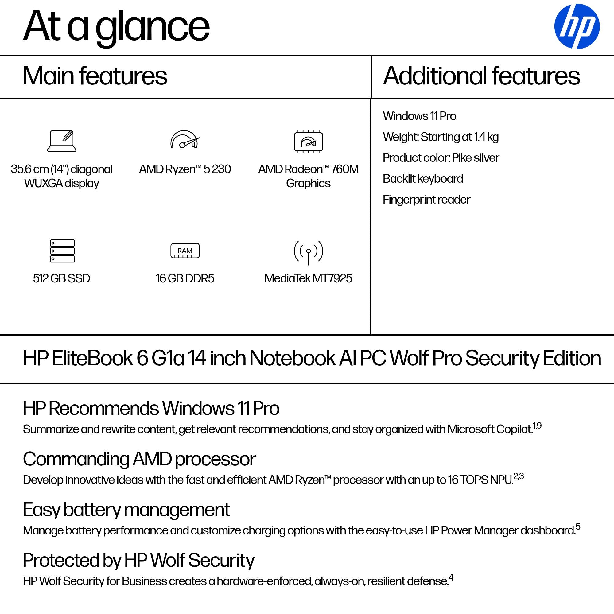 HP EB6G1A14 R5P-230 14 16GB/512 PC ENGLISH (BM1L0UT#ABA) - Cartouches Certifiees