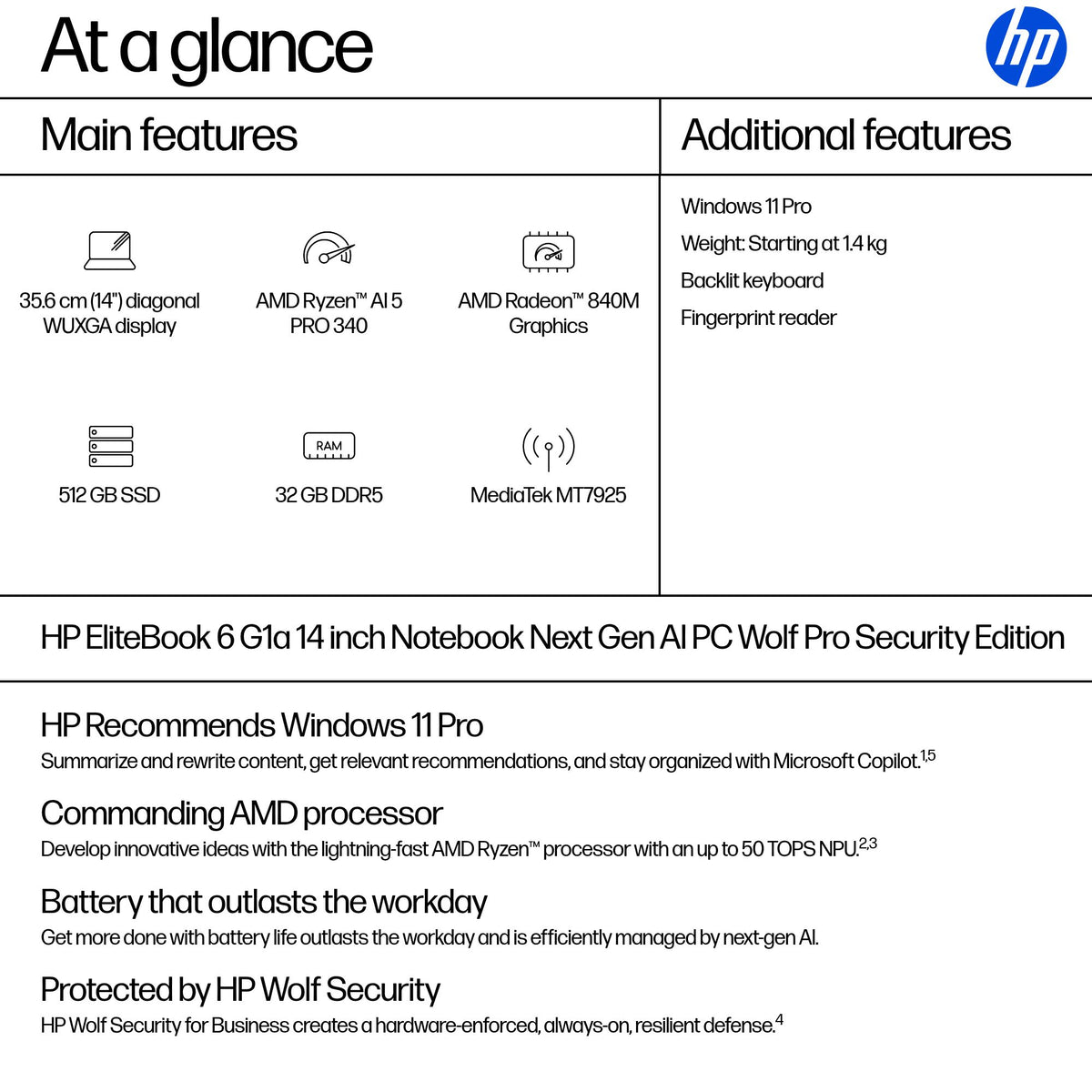 HP EB6G1A14AI RA5P340 14 32GB/512 PC ENGLISH (BS7G3UT#ABA) - Cartouches Certifiees