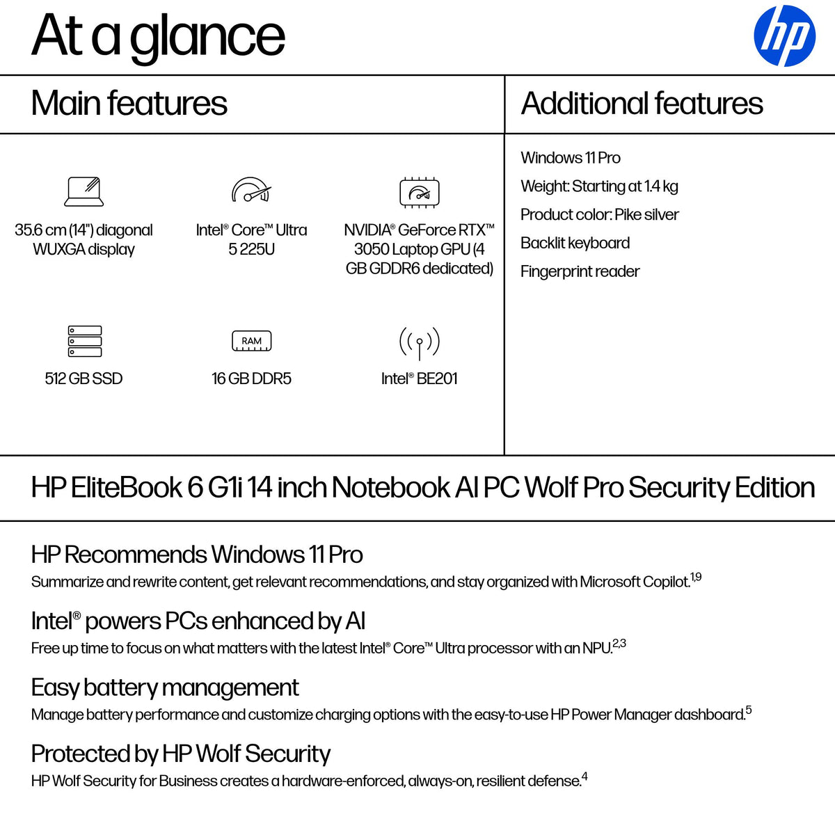HP EB6G1I14 U5 225U 14 16GB/512 PC ENGLISH (C2NL8UT#ABA) - Cartouches Certifiees