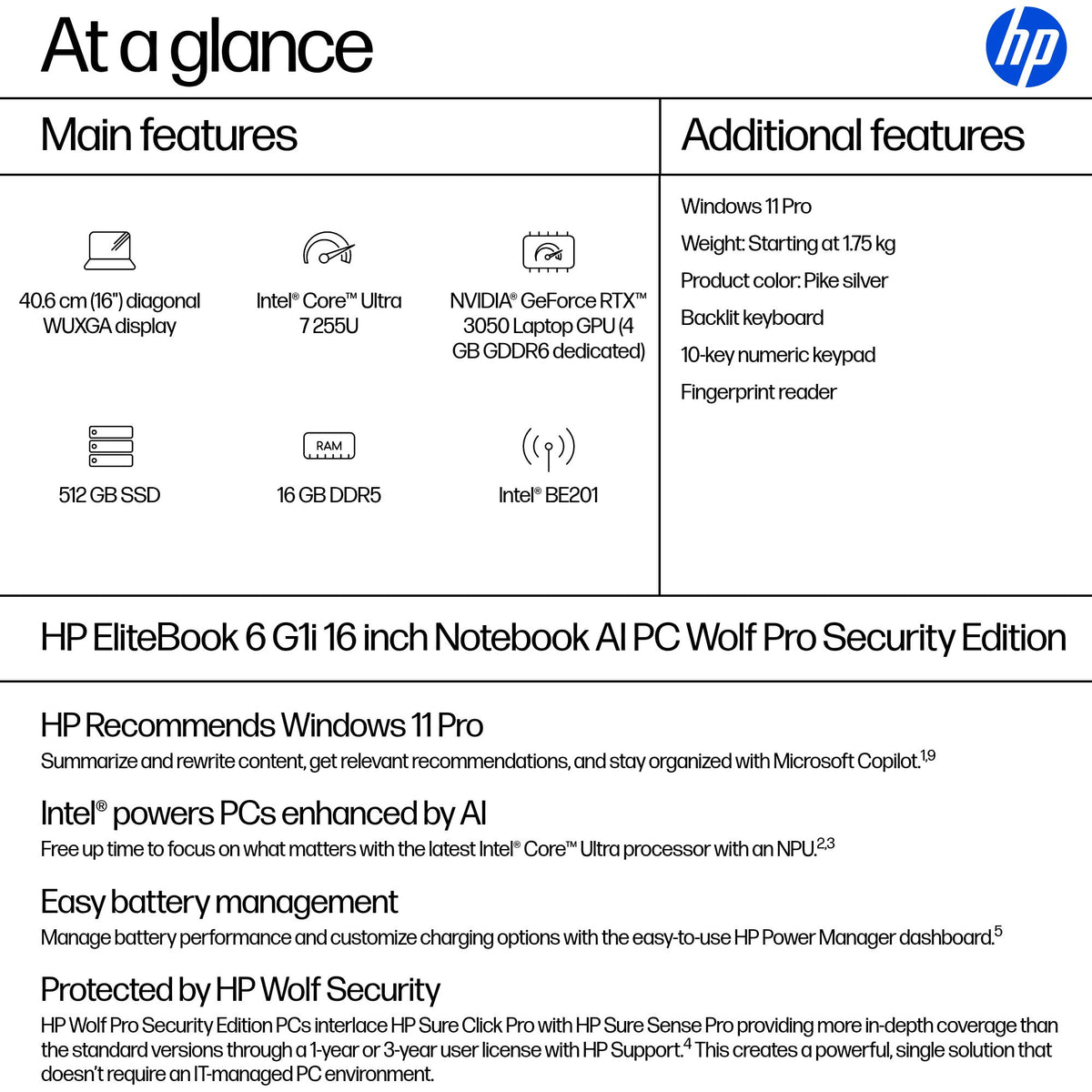 HP EB6G1I16 U7 255U 16 16GB/512 PC ENGLISH (BD5L3UT#ABA) - Cartouches Certifiees