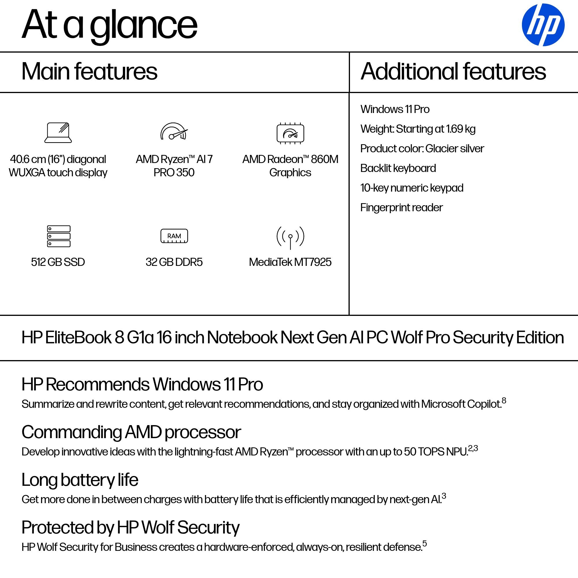 HP EB8G1A16AI RA7P350 16 16GB/512 PC ENGLISH (BL8L7UT#ABA) - Cartouches Certifiees