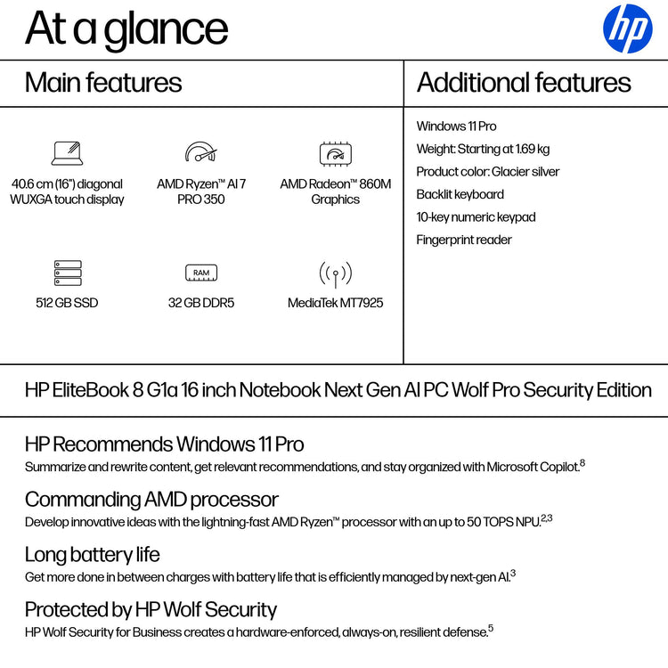 HP EB8G1A16AI RA7P350 16 16GB/512 PC ENGLISH (BL8L7UT#ABA) - Cartouches Certifiees