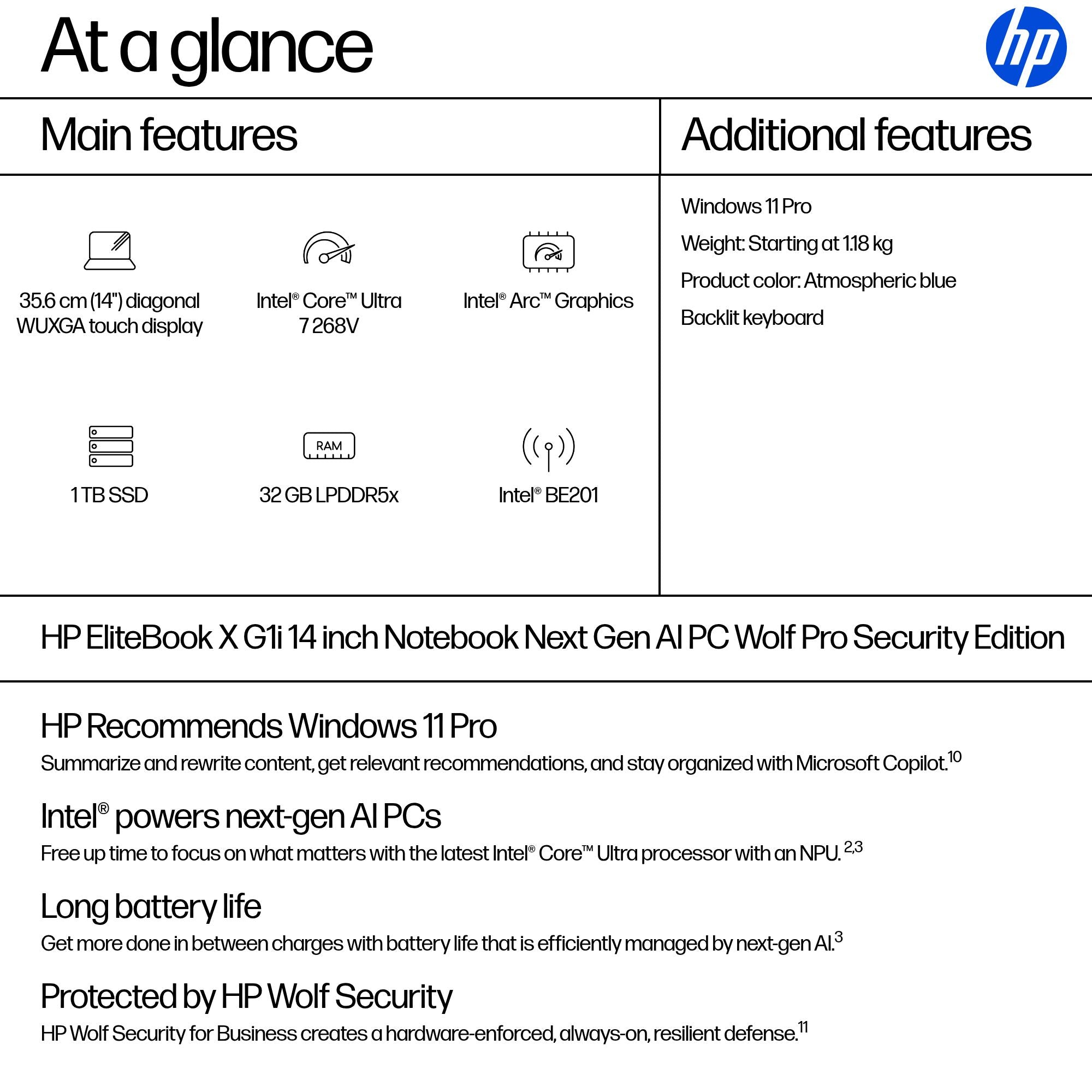 HP EBXG1I14AI U7 268V 14 32GB/1T PC ENGLISH (B8GE6UT#ABA) - Cartouches Certifiees