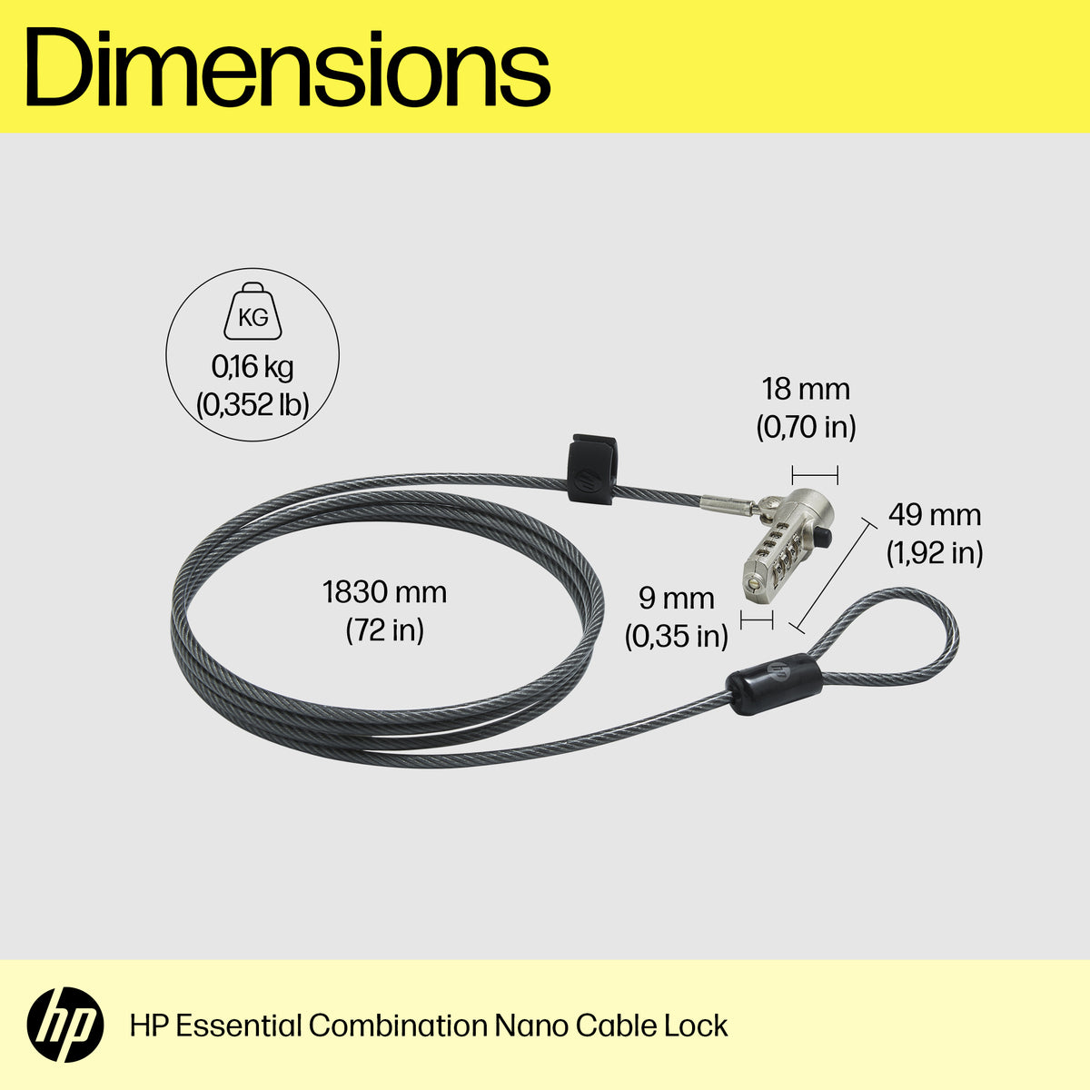 HP Essential Nano Combination Cable Lock (63B31AA) - Cartouches Certifiees