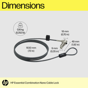 HP Essential Nano Combination Cable Lock (63B31AA) - Cartouches Certifiees