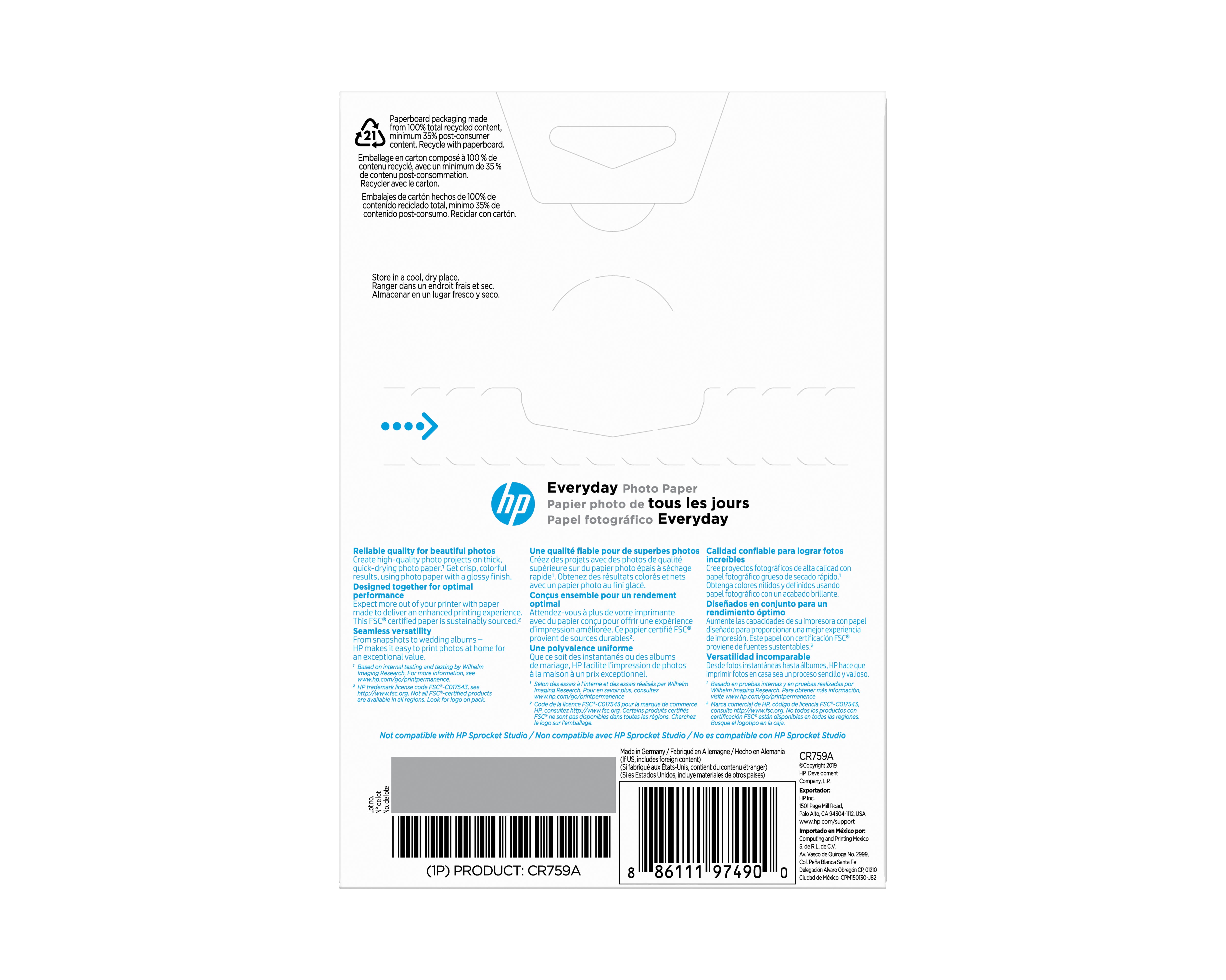 HP GLOSS PHOTO 4x6 100/PK (CR759A) - Cartouches Certifiees