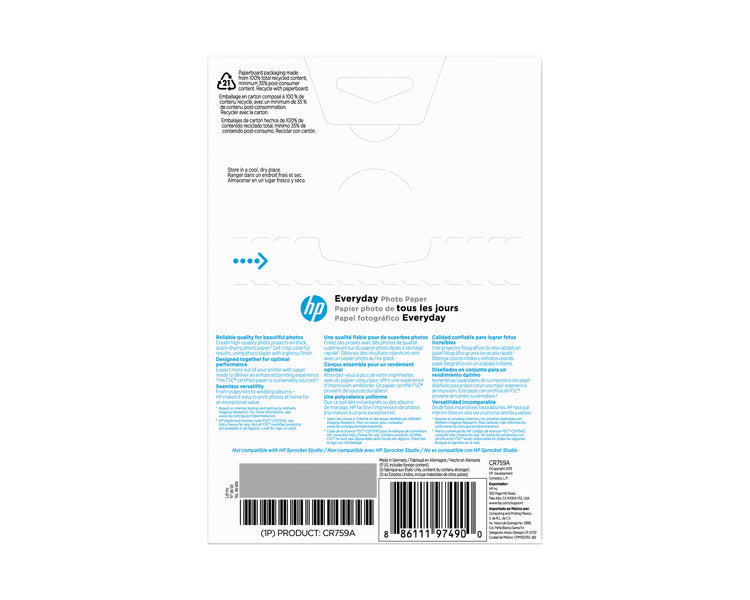 HP GLOSS PHOTO 4x6 100/PK (CR759A) - Cartouches Certifiees