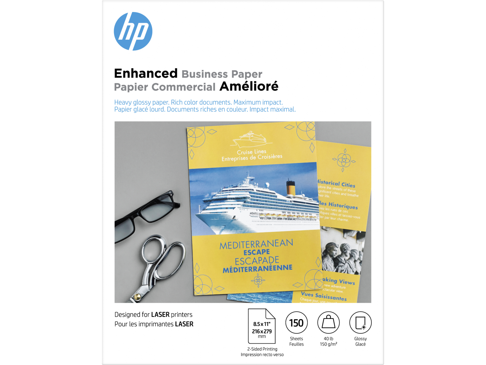 HP GLOSSY COLOR LASER BROCHURE PAPER 150 SHEETS HEAVY (Q6611A) - Cartouches Certifiees