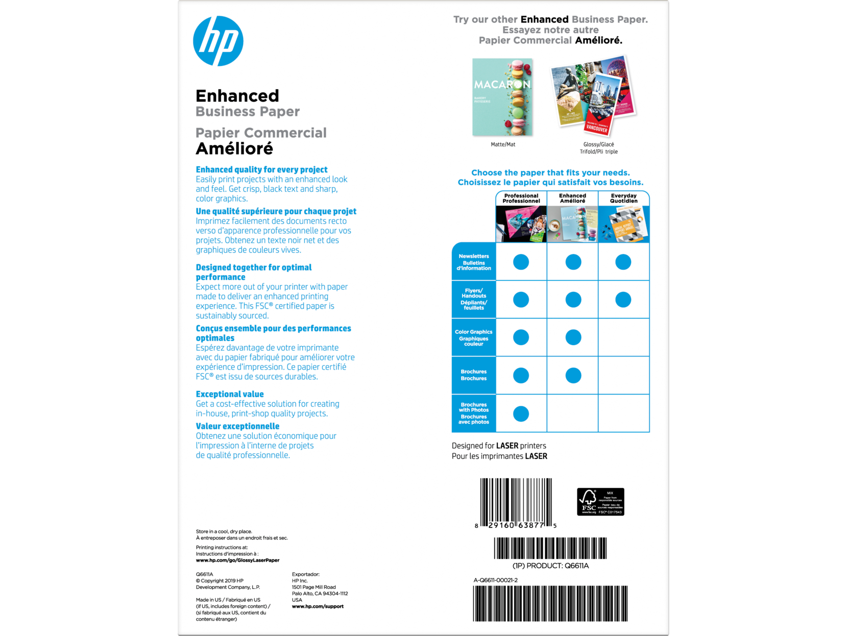 HP GLOSSY COLOR LASER BROCHURE PAPER 150 SHEETS HEAVY (Q6611A) - Cartouches Certifiees