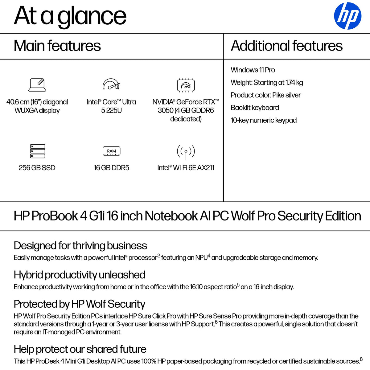 HP HPI P4G1I16 U5 225U 16 16GB/256 PC CANADA - FRENCH BILINGUAL (BB3Q4UT#ABL) - Cartouches Certifiees