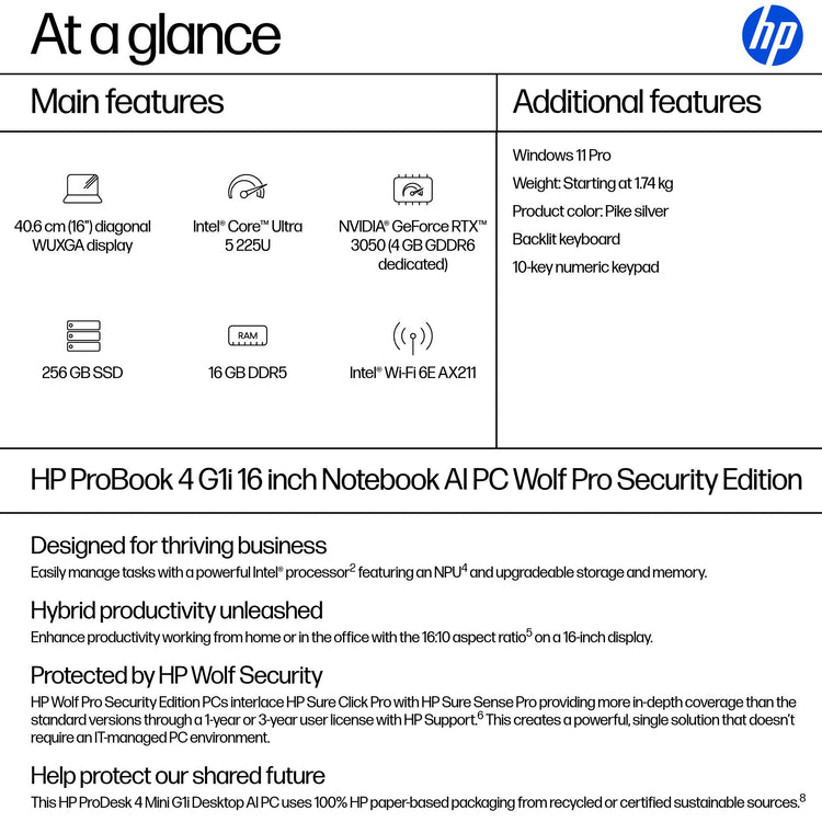 HP HPI P4G1I16 U5 225U 16 16GB/256 PC CANADA - FRENCH BILINGUAL (BB3Q4UT#ABL) - Cartouches Certifiees
