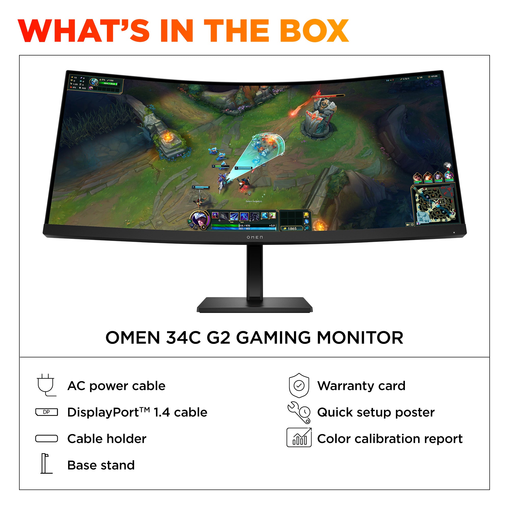 HP OMEN 34c G2 WQHD 180Hz Curved GamingMNTR United States / Canada English (AV4C1AA#ABA) - Cartouches Certifiees