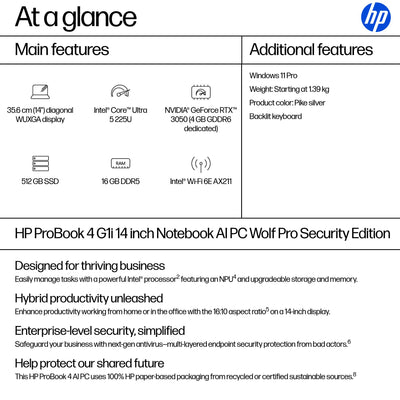 HP P4G1I14 U5 225U 14 16GB/512 PC ENGLISH (C2NL7UT#ABA) - Cartouches Certifiees