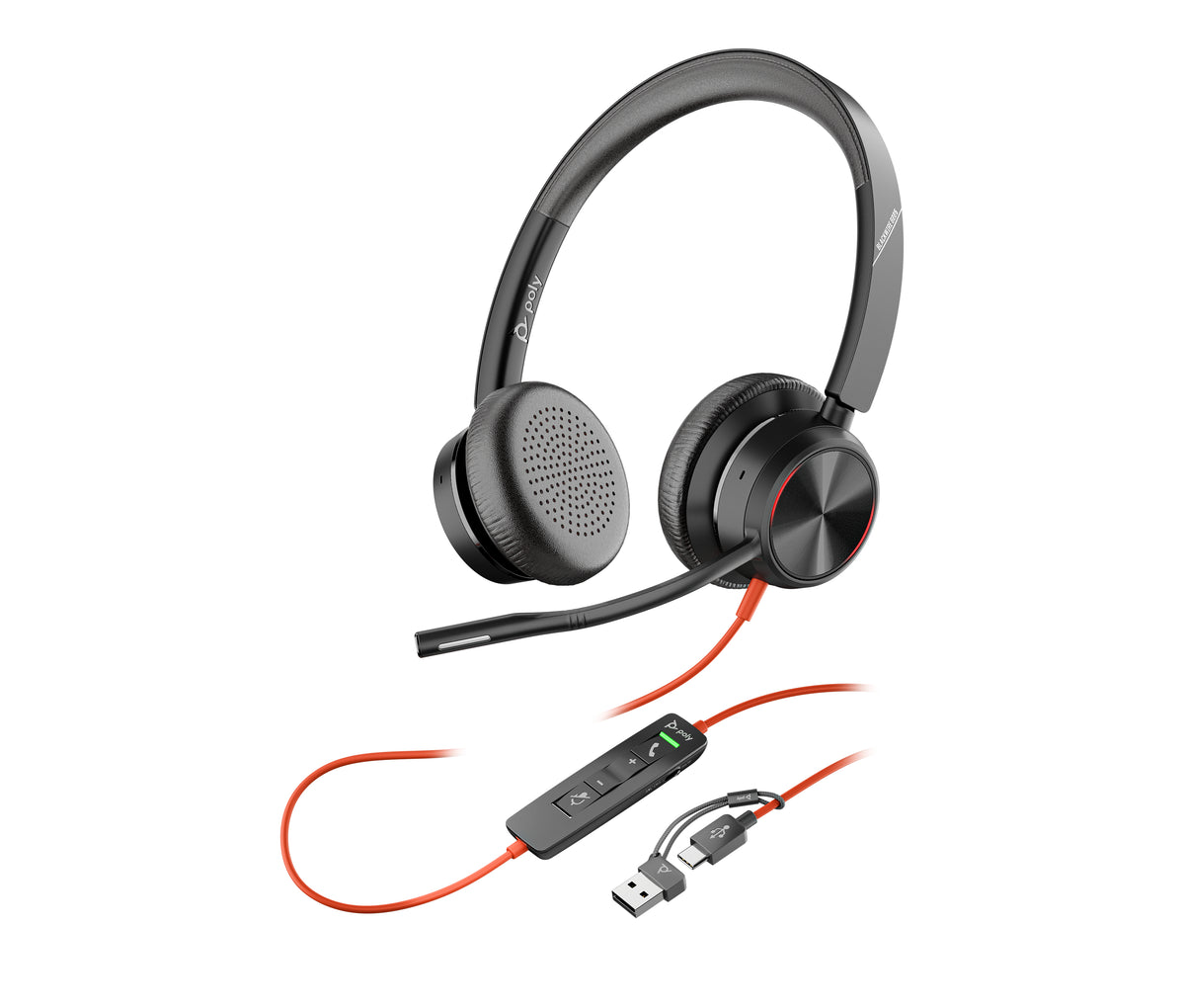 HP Poly Blackwire 8225 Microsoft Teams Certified Headset +USB-C/A Adapter TAA (7E2K8AA#ABA) - Cartouches Certifiees