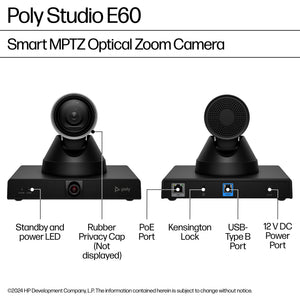 HP Poly Studio E60 Smart Camera 4K MPTZ with 12x Optical Zoom TAA (9W1A7AA#AC3) - Cartouches Certifiees
