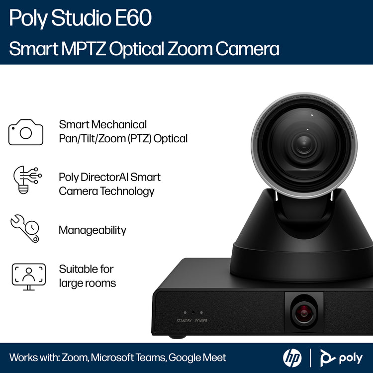 HP Poly Studio E60 Smart Camera 4K MPTZ with 12x Optical Zoom TAA (9W1A7AA#AC3) - Cartouches Certifiees