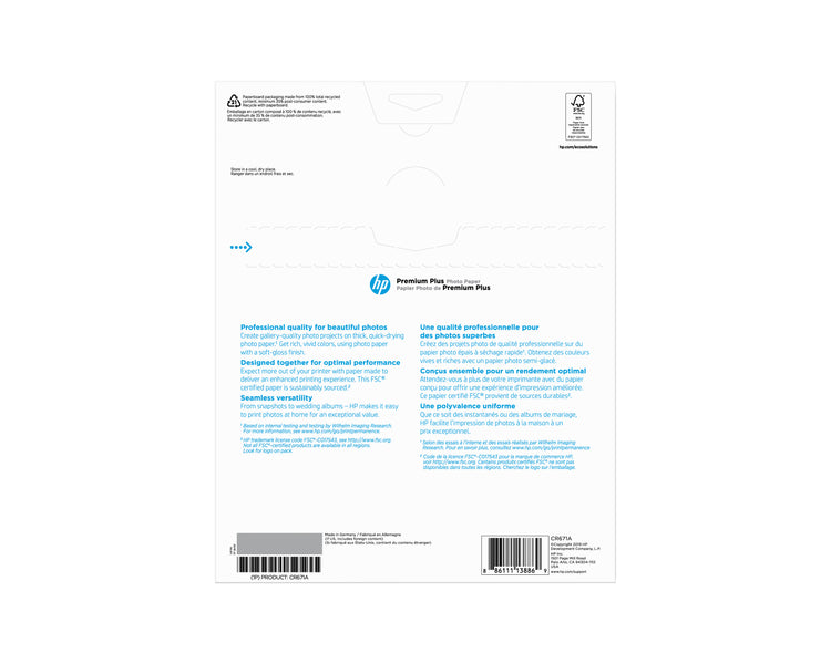 HP Prem Plus 8.5x11 SG 25 sht Photo Papr (CR671A) - Cartouches Certifiees