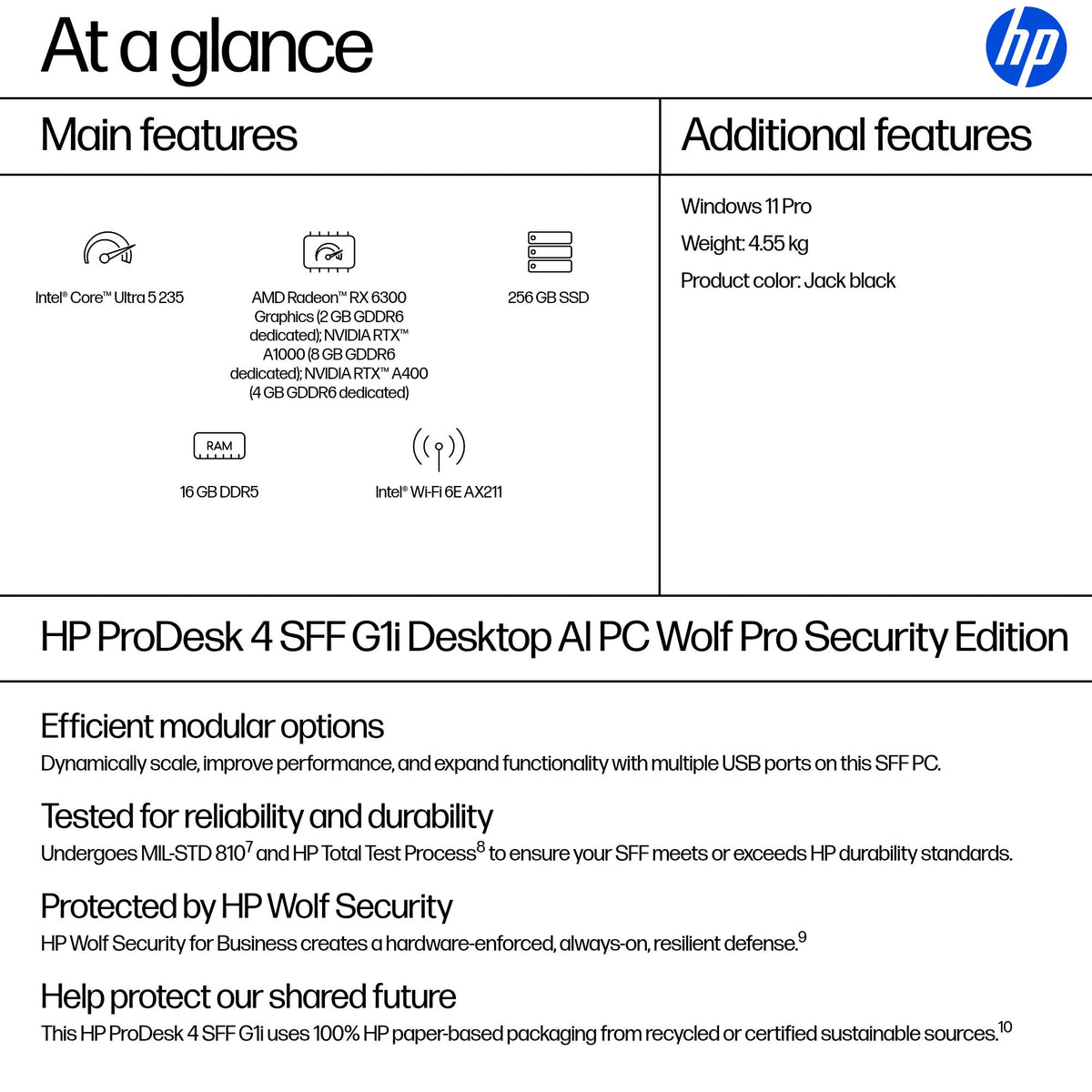 HP PRODESK 4 SFF G1I U5235 16GB/256 PC ENGLISH (BH9F0UT#ABA) - Cartouches Certifiees