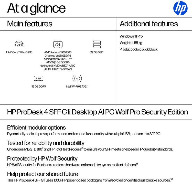 HP PRODESK 4 SFF G1I U5235 32GB/512 PC ENGLISH (BH9F2UT#ABA) - Cartouches Certifiees