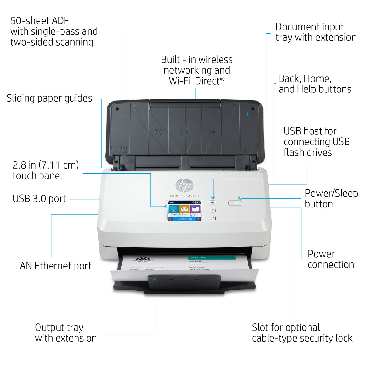HP ScanJet Pro N4000 snw1 Sheet-feed Scanner (6FW08A#BGJ) - Cartouches Certifiees