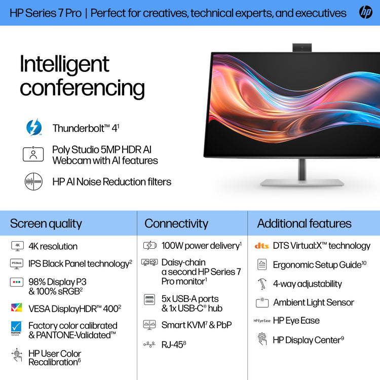 HP Series 7 Pro 27 inch 4K Conferencing Monitor - 727pm (8K135AA#ABA) - Cartouches Certifiees