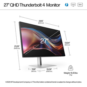 HP Series 7 Pro 27 inch QHD Thunderbolt 4 Monitor - 727pu (8J9E6UT#ABA) - Cartouches Certifiees