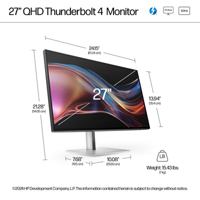 HP Series 7 Pro 27 inch QHD Thunderbolt 4 Monitor - 727pu (8J9E6UT#ABA) - Cartouches Certifiees