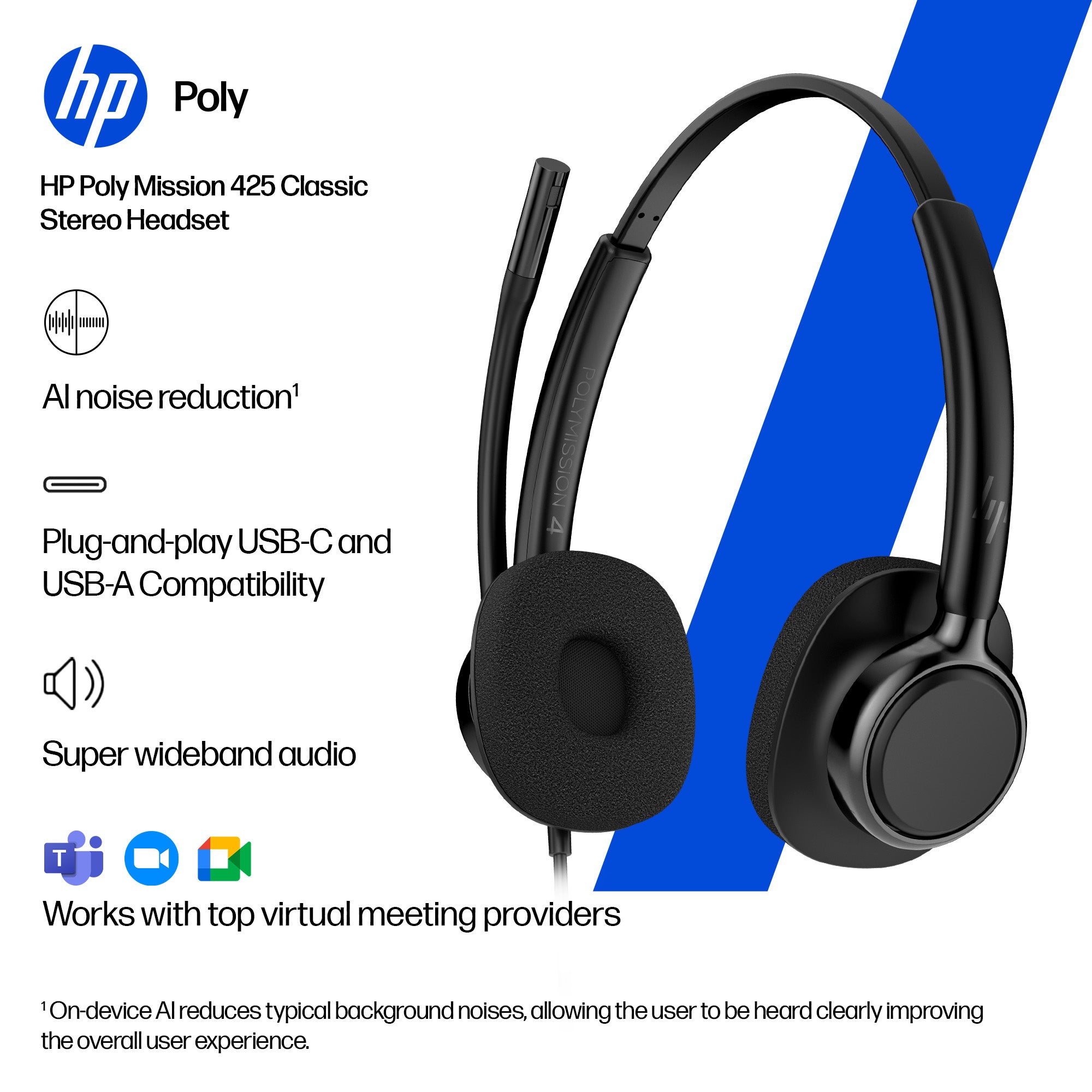 HPE HP Poly Mission 415 Monaural USB Wired Headset (Bulk) (C01B2A6#AC3) - Cartouches Certifiees