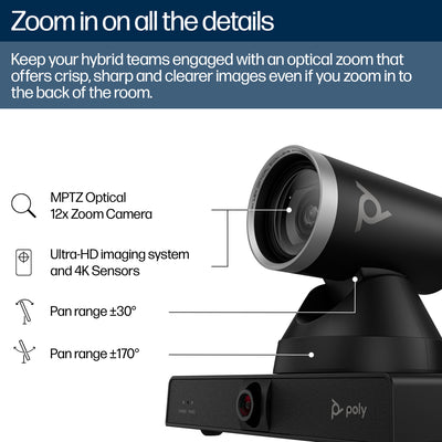 HPE HP Poly Studio E60 Smart Camera 4K MPTZ with 12x Optical Zoom (9W1A6AA#AC3) - Cartouches Certifiees