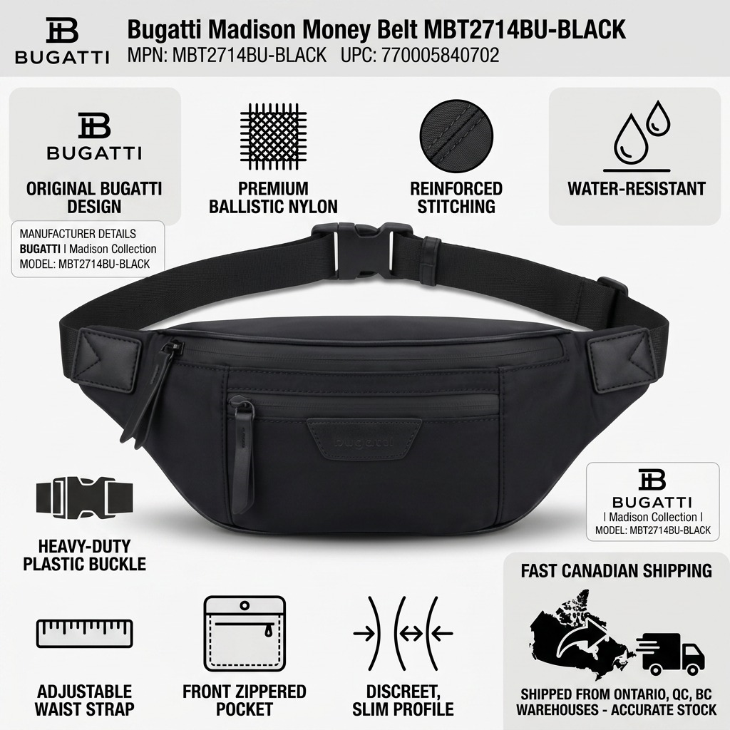 Madison Money Belt MBT2714BU-BLACK - Cartouches Certifiees