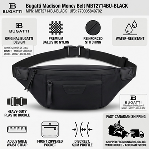 Madison Money Belt MBT2714BU-BLACK - Cartouches Certifiees