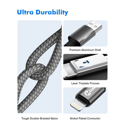MLINK Lightning to USB Braided Fast Charging Cable PD20W 5V/2.4A - 1m (3.3') (96505) - Cartouches Certifiees