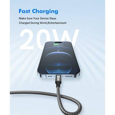 MLINK Lightning to USB Braided Fast Charging Cable PD20W 5V/2.4A - 2m (6.6') (96506) - Cartouches Certifiees
