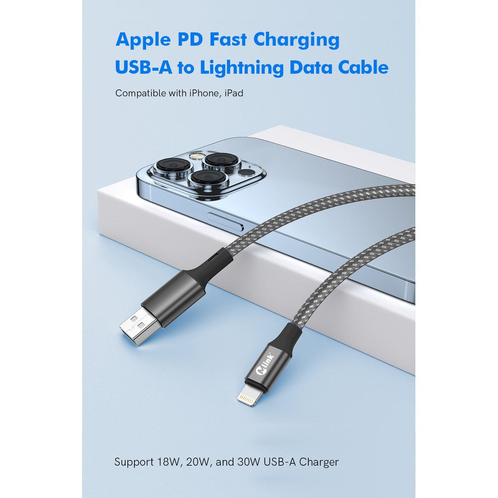 MLINK Lightning to USB Braided Fast Charging Cable PD20W 5V/2.4A - 2m (6.6') (96506) - Cartouches Certifiees