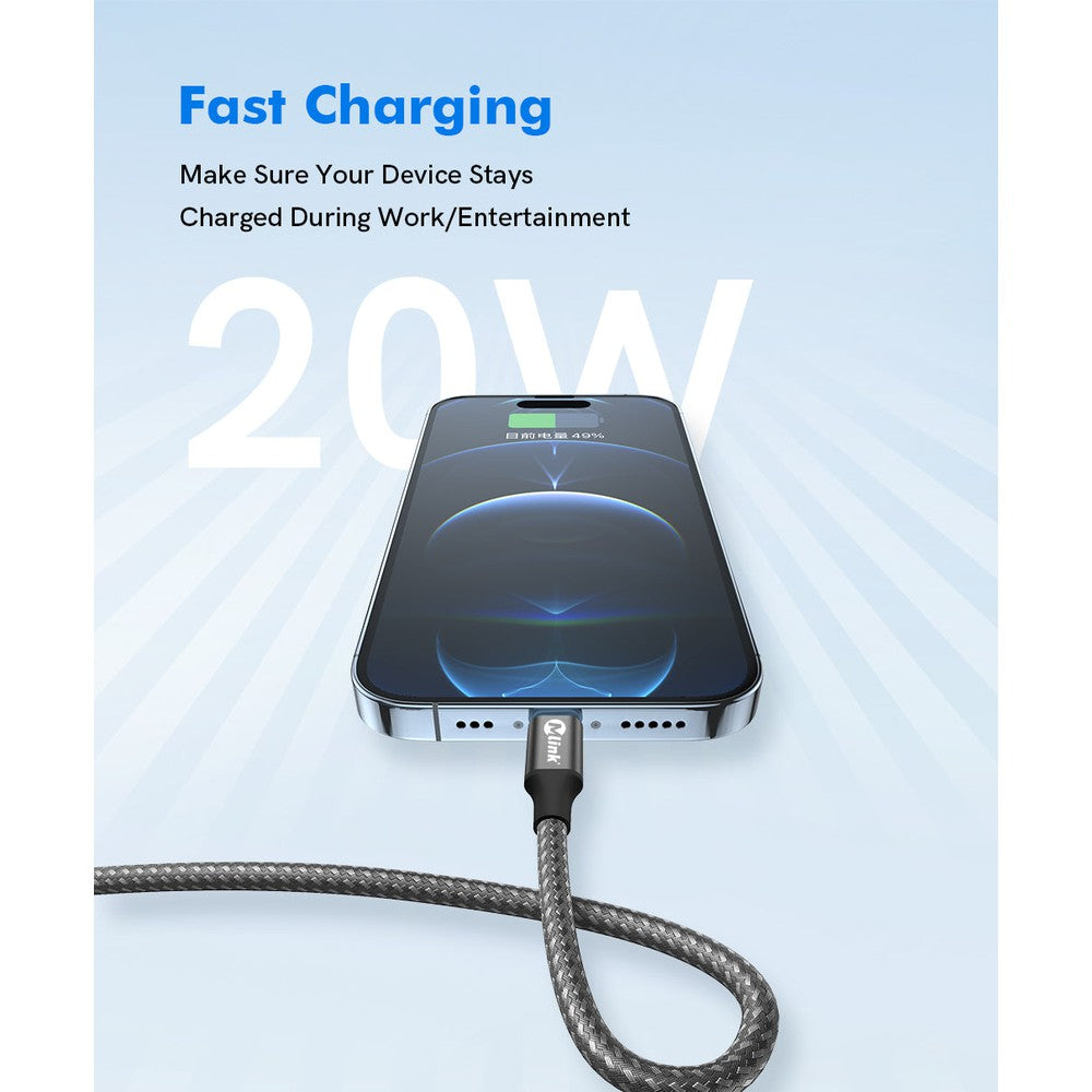 MLINK Lightning to USB Braided Fast Charging Cable PD20W 5V/2.4A - 3m (10') (96507) - Cartouches Certifiees