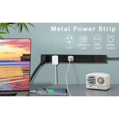 MLINK Metal Surge Protector Power Bar, 6 Outlets, 8ft Cord (96529) - Cartouches Certifiees