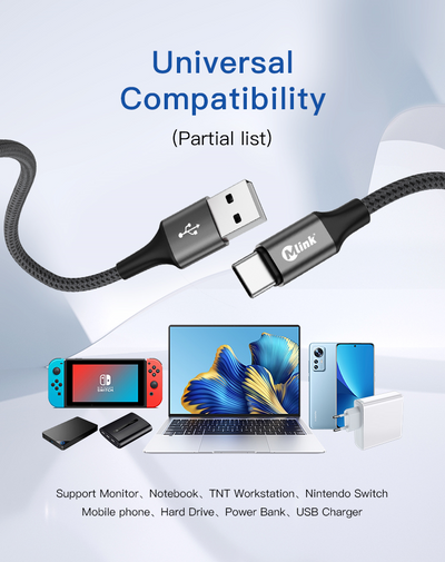 MLINK USB-A to USB-C Braided Fast Charging Cable PD20W 5V/2.4A - 1m (3.3') (96502) - Cartouches Certifiees