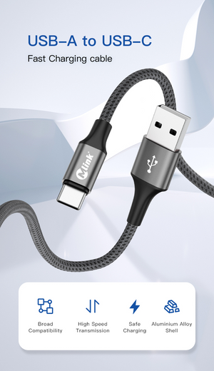 MLINK USB-A to USB-C Braided Fast Charging Cable PD20W 5V/2.4A - 1m (3.3') (96502) - Cartouches Certifiees