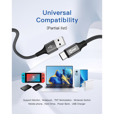 MLINK USB-A to USB-C Braided Fast Charging Cable PD20W 5V/2.4A - 2m (6.6') (96503) - Cartouches Certifiees