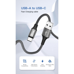 MLINK USB-A to USB-C Braided Fast Charging Cable PD20W 5V/2.4A - 3m (10') (96504) - Cartouches Certifiees