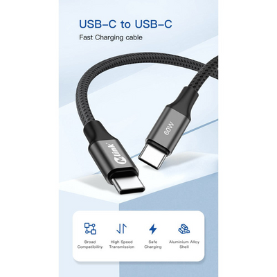 MLINK USB-C Braided Fast Charging Cable PD60W 20V/3A - 3m (10') (96559) - Cartouches Certifiees