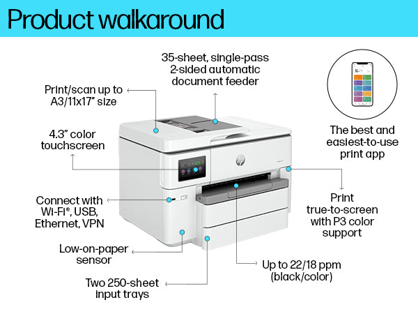 Printer HP OfficeJet Pro 9730e (537P6B) - Cartouches Certifiees