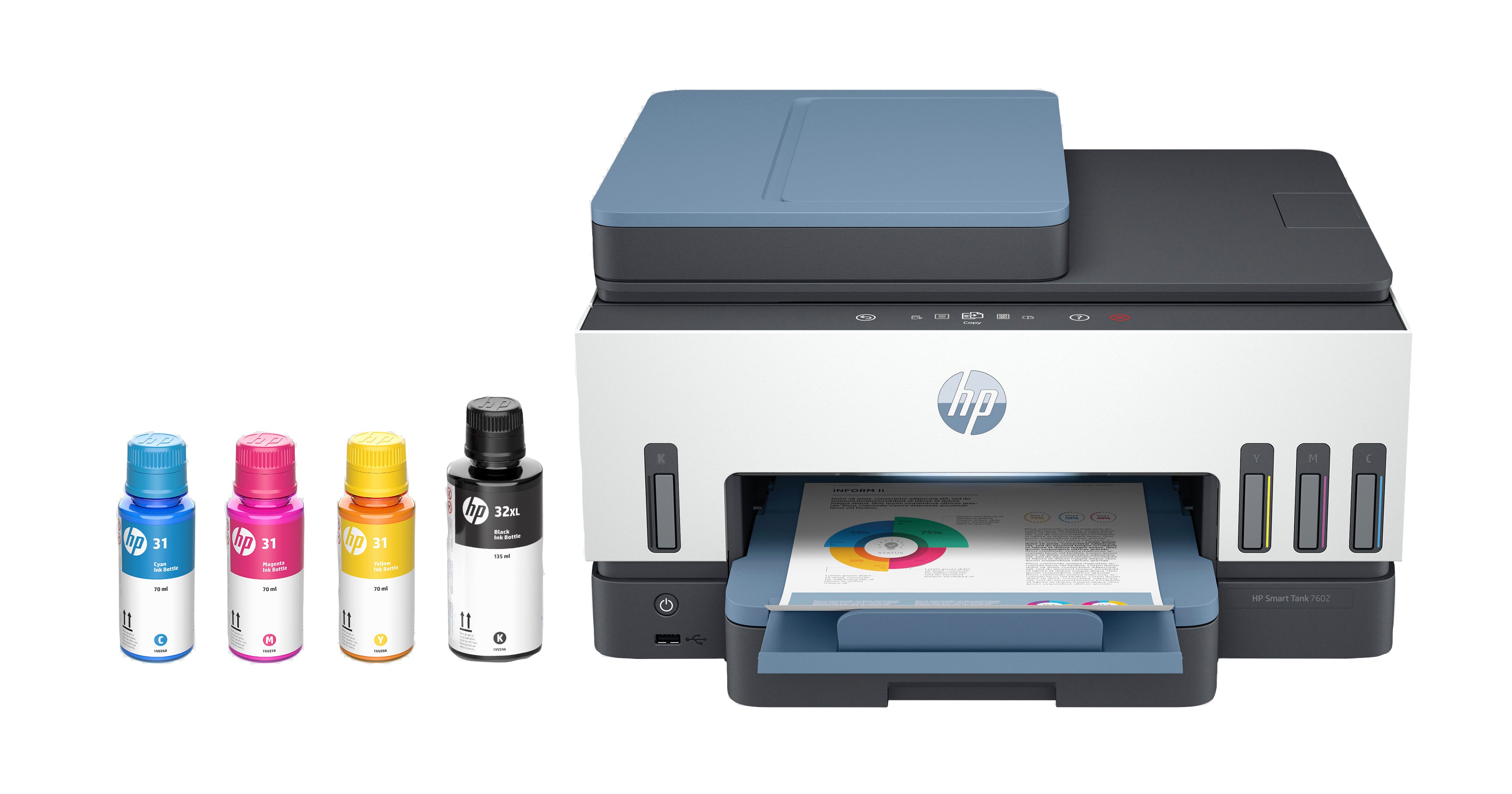 Printer HP Smart Tank 7602 (28B98A) - Cartouches Certifiees
