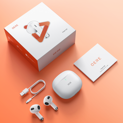 QERE E28 Bluetooth Wireless Earbuds, Immersive Sound & Noise Cancellation, IPX5 - White (130279) - Cartouches Certifiees