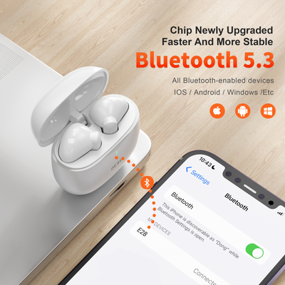 QERE E28 Bluetooth Wireless Earbuds, Immersive Sound & Noise Cancellation, IPX5 - White (130279) - Cartouches Certifiees